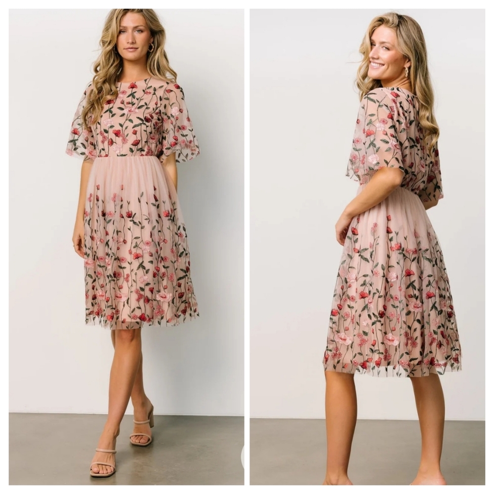 Baltic Born Duchess Tulle Knee length Dress in Rose Garden